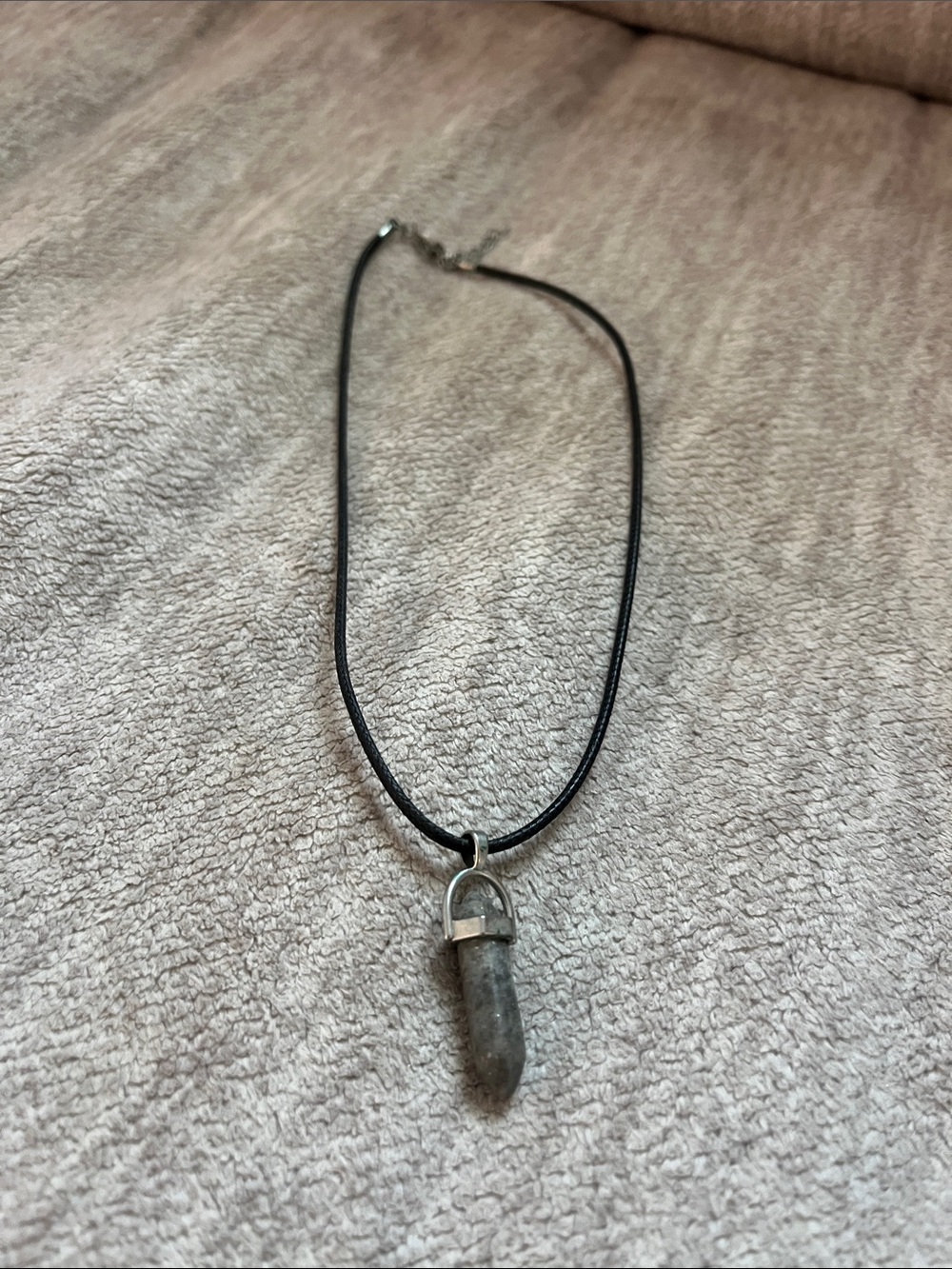 Black Cord Necklace with Gray Stone Pendant